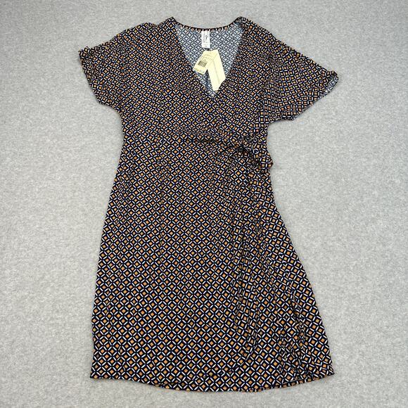 Profile by Gottex Let It Be Wrap Dress Womens L Orange Navy E24093158 V-neck SS - Picture 3 of 16